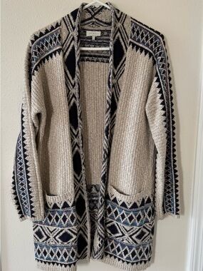 Lucky Brand Medium Cream Open-Front Aztec Cardigan Sweater
